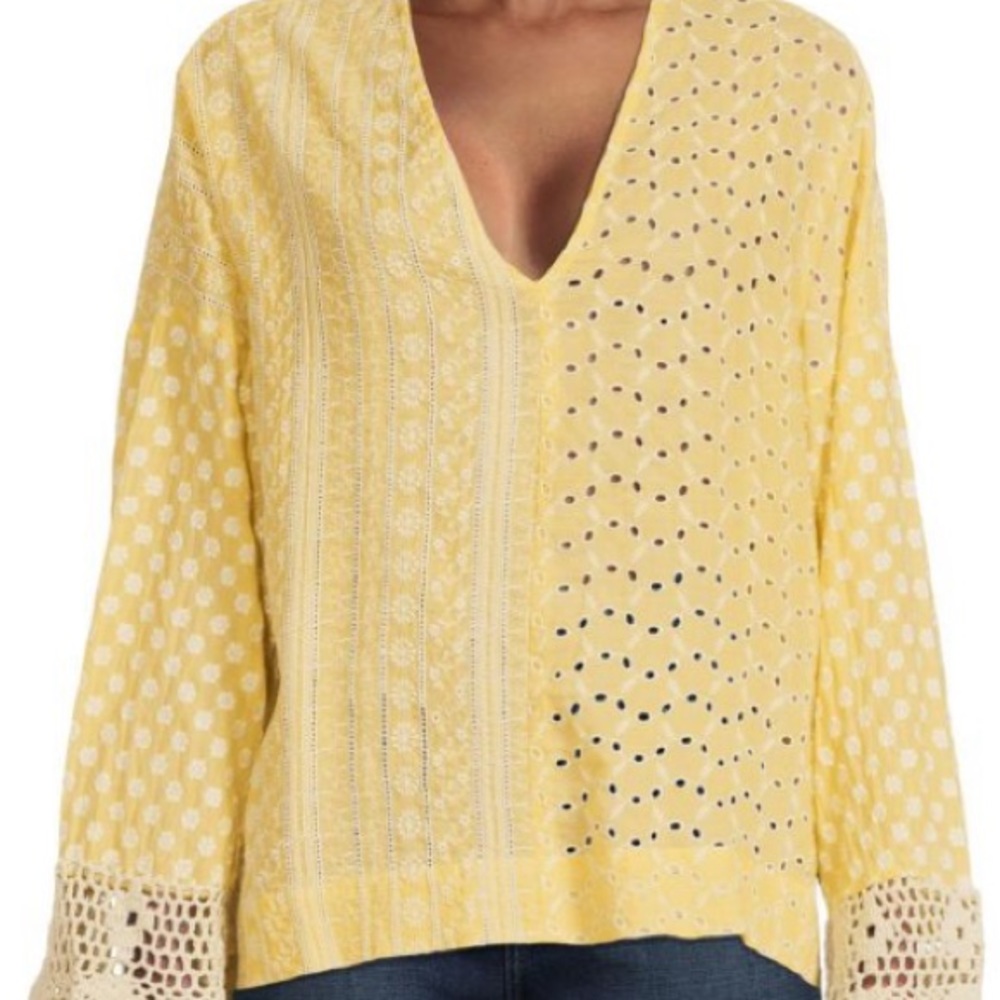 (A56) AREA STARS Luna Eyelet Embroidered Top, Color: Lemon, Size Large, NWT - Picture 2 of 9
